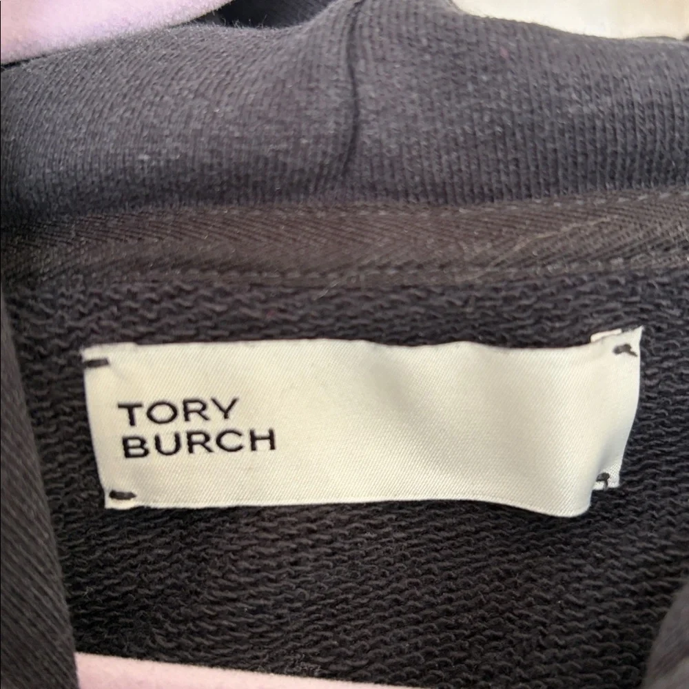 TORY BURCH FRENCH TERRY BLACK LONG SLEEVE LOGO HOODIE PULLOVER SWEATSHIRT XL